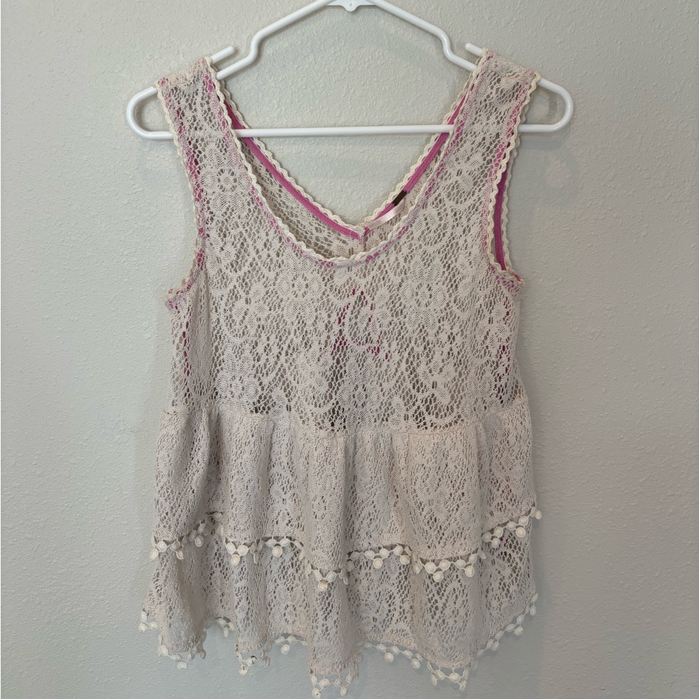 Free People “Daydream” Crochet Lace Tank Top